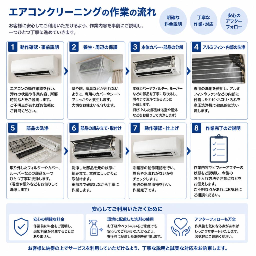プロによる丁寧な清掃の流れ